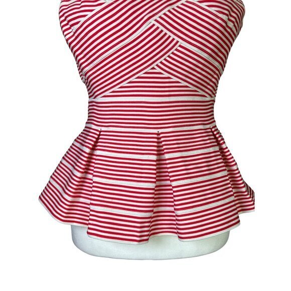 HD in Paris Anthropologie Cabana Peplum Bandage Tank Top Red White Stripe SP - Picture 3 of 9